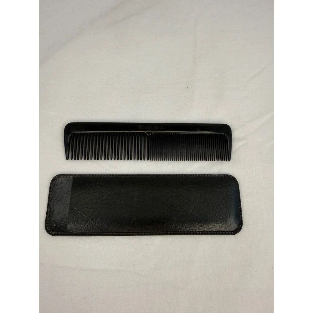 Stanley Vintage Black Pocket Comb with Textured Protective Sleeve Travel Size 5
